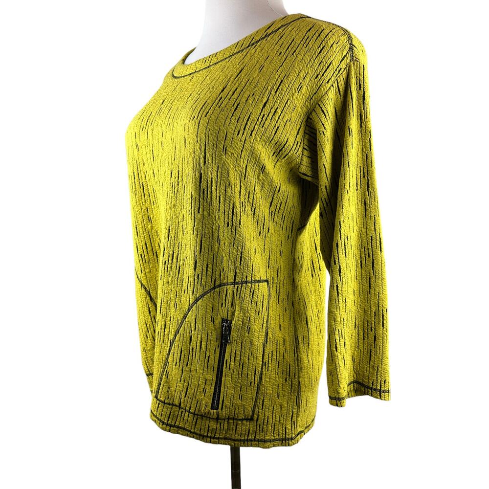 Ali Miles Crinkle Textured Stretch Zippered Pocket Top Large Abstract Artsy - Picture 9 of 10